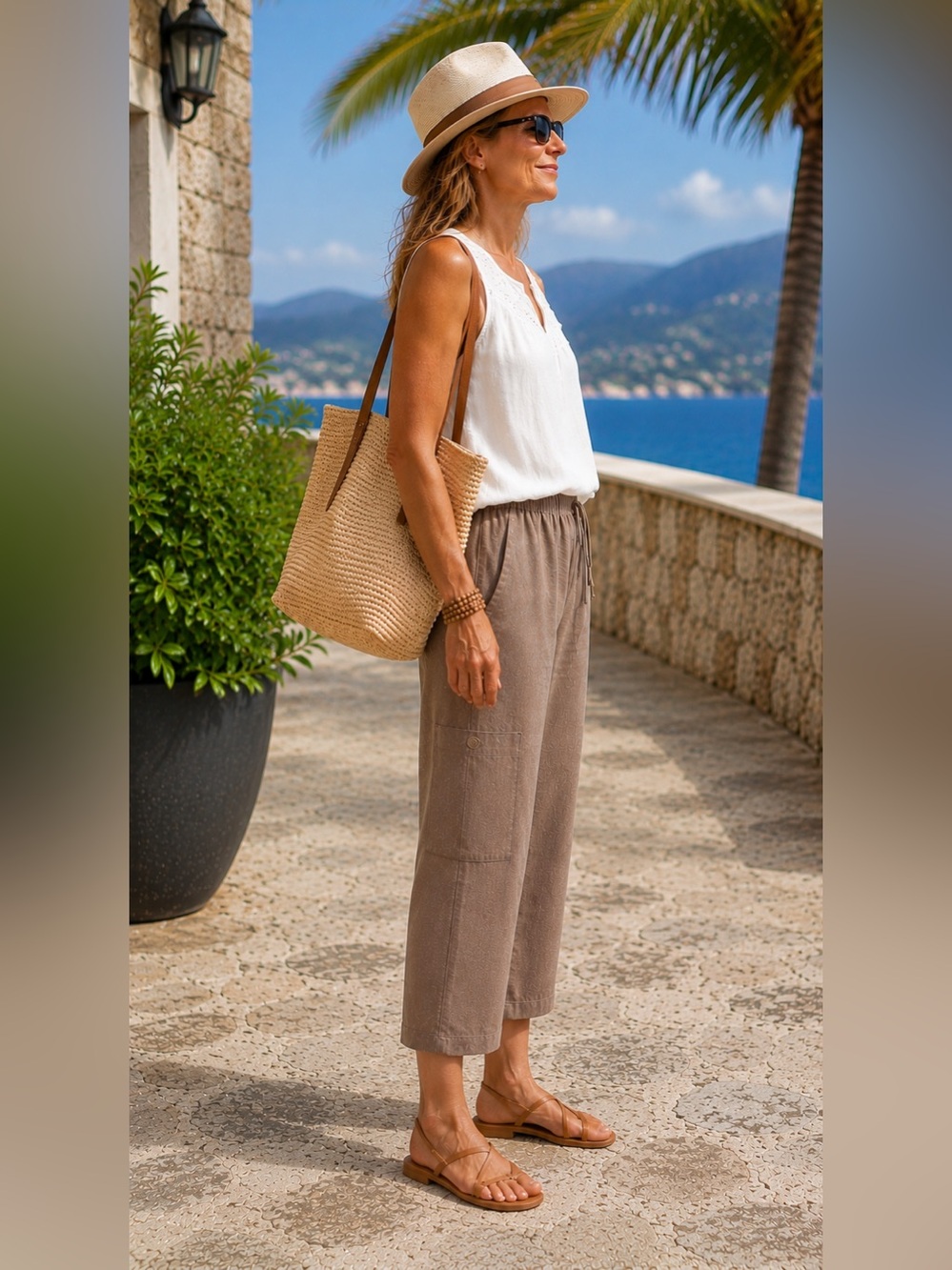 Hot Cotton 60% Linen 40% Cotton Pull-On Crop Pants | Dark Taupe | Medium
